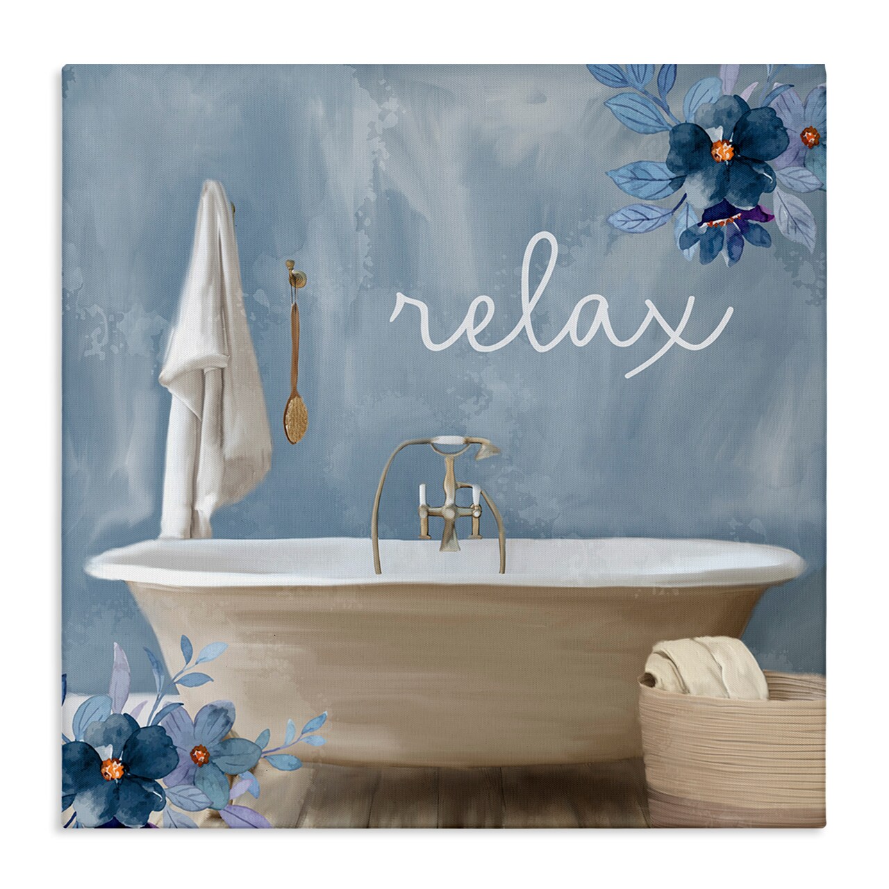 Stupell Industries Blue Floral Relax Bathroom Scene Canvas Wall Art
